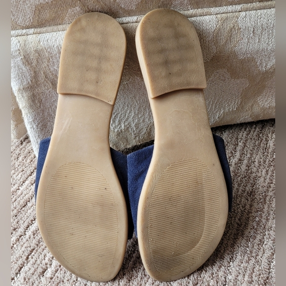 *FREE* LEATHER SLIP ON THONG SANDALS WIDE STRAP BROWN BLUE SUEDE 8.5 - Picture 13 of 16